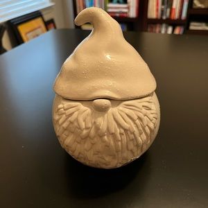White ceramic gnome candy jar